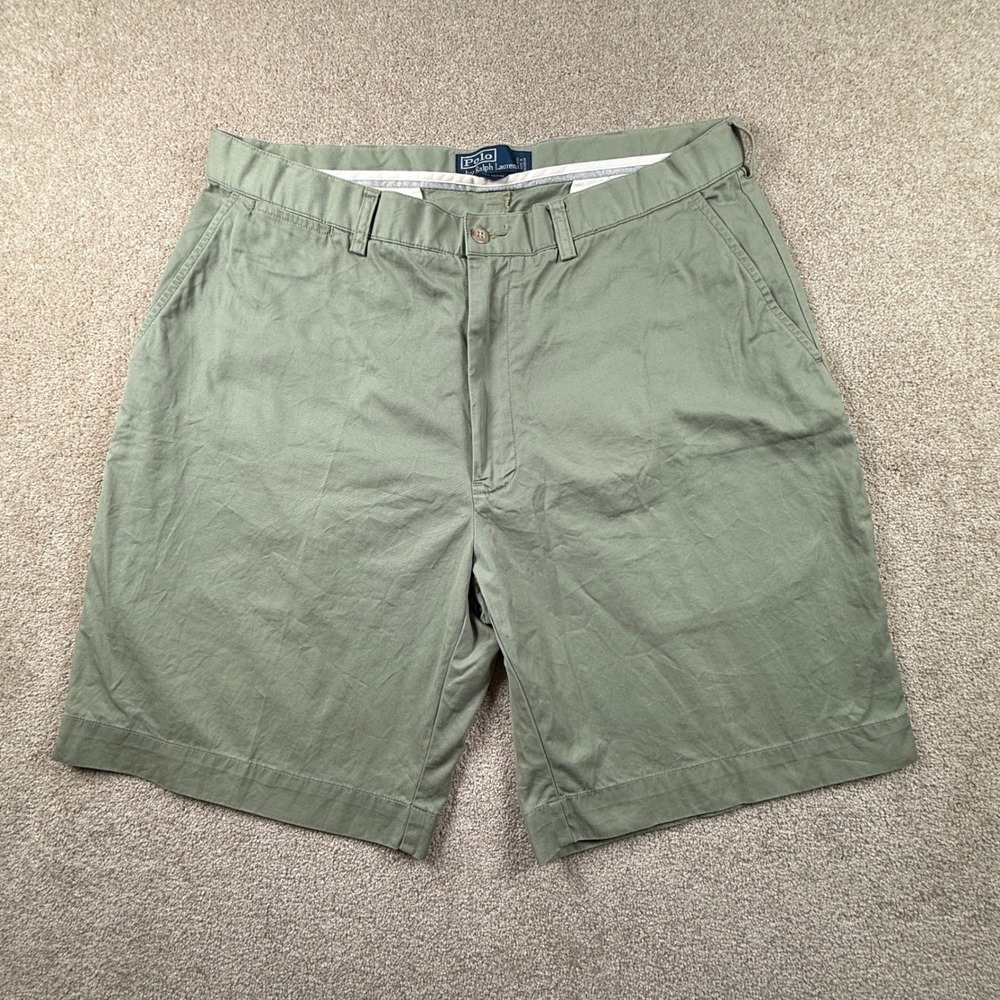 Polo Ralph Lauren Mens Olive Green Chino Shorts Size 36 100% Cotton Flat Front